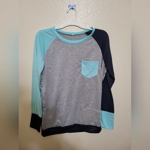 Blue and grey long sleeve shirt